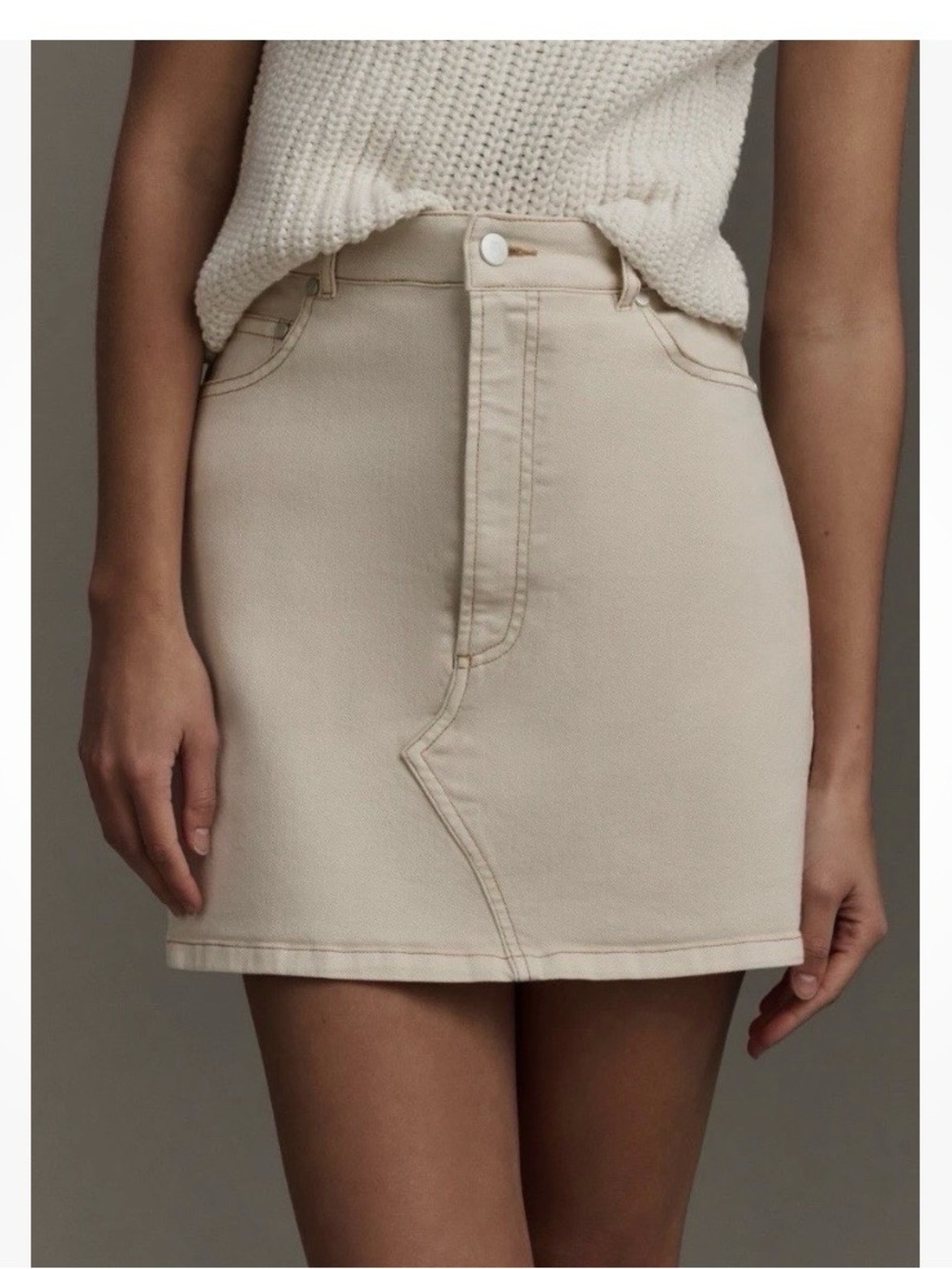 Pilcro Cream Denim Mini Skirt